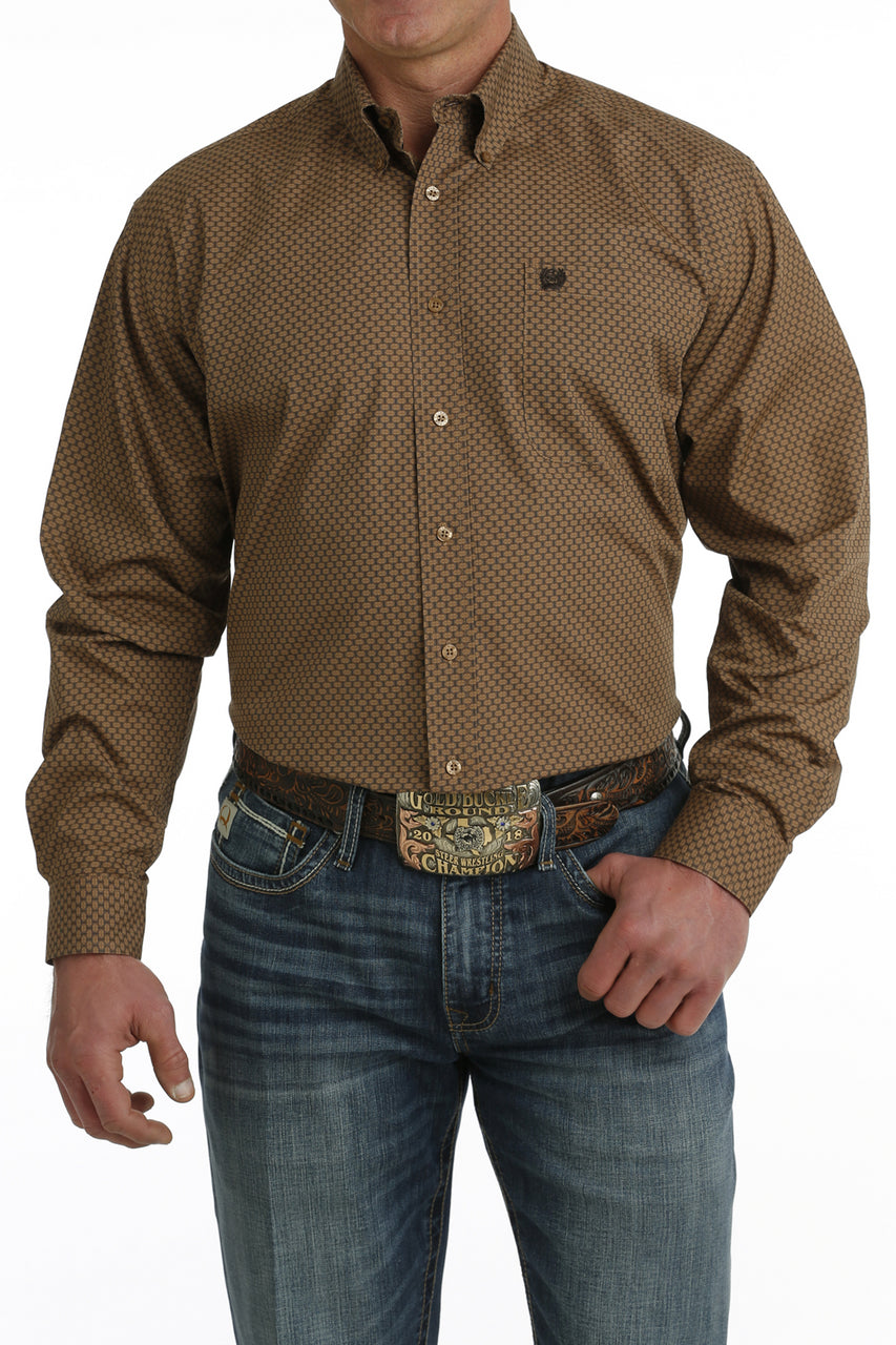 CINCH BROWN GEOMETRIC PRINT - MENS SHIRT