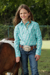 Cruel Girl, Girls GEOMETRIC PRINT BUTTON-DOWN WESTERN SHIRT