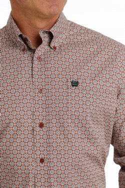 Cinch Men's Geometric Print Button Down Long Sleeve