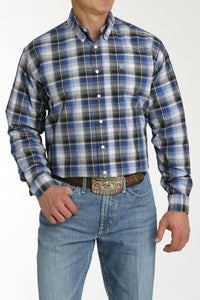 Cinch MEN'S PLAID BUTTON-DOWN WESTERN SHIRT - BLUE/BLACK