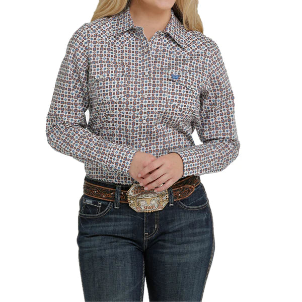Cinch Ladies Square Pattern Pearl Snap LS
