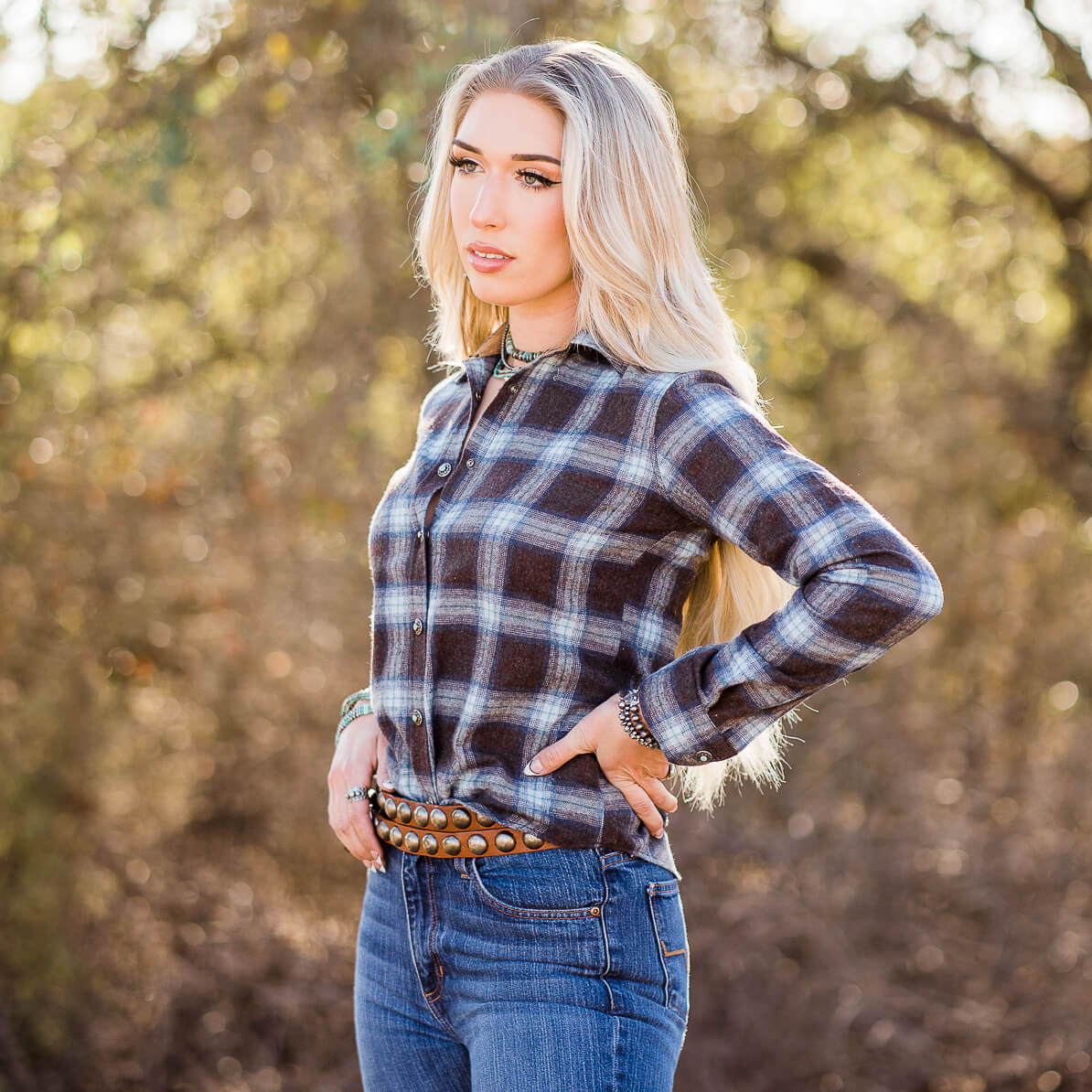 Madison Creek Outfitters Ladies Claire Blue & Brown Plaid