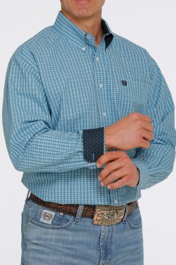 Cinch Men's LS Plaid Blue & White